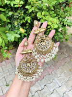 Thumbnail for Tehzeeb Creations Traditional Gold-Polished White Kundan Pearl Drop Chandbali Earring For Women/Girls - Distacart