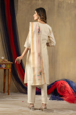 Thumbnail for Vedant Vastram Simmer Silk Hand Work & Embroidery Work Stitched Kurta Pant Dupatta Set-Off White - Distacart