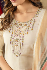 Thumbnail for Vedant Vastram Simmer Silk Hand Work & Embroidery Work Stitched Kurta Pant Dupatta Set-Off White - Distacart