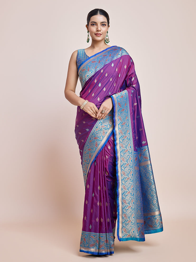 Monjolika Fashion Exquisite Designs With This Purple Banarasi Satin Silk Saree - Distacart