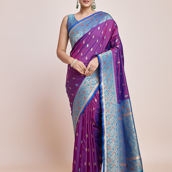 Monjolika Fashion Exquisite Designs With This Purple Banarasi Satin Silk Saree - Distacart