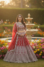 Thumbnail for Anaita Red Net Lehenga Choli With Embroidery & Dori Sequence Work - Distacart
