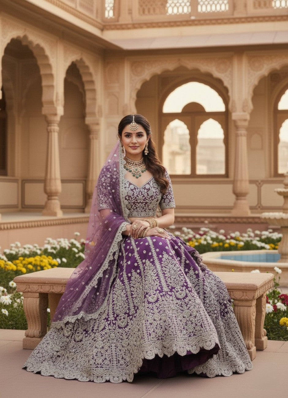 Anaita Lavender Net Lehenga Choli With Embroidery & Dori Sequence Work - Distacart