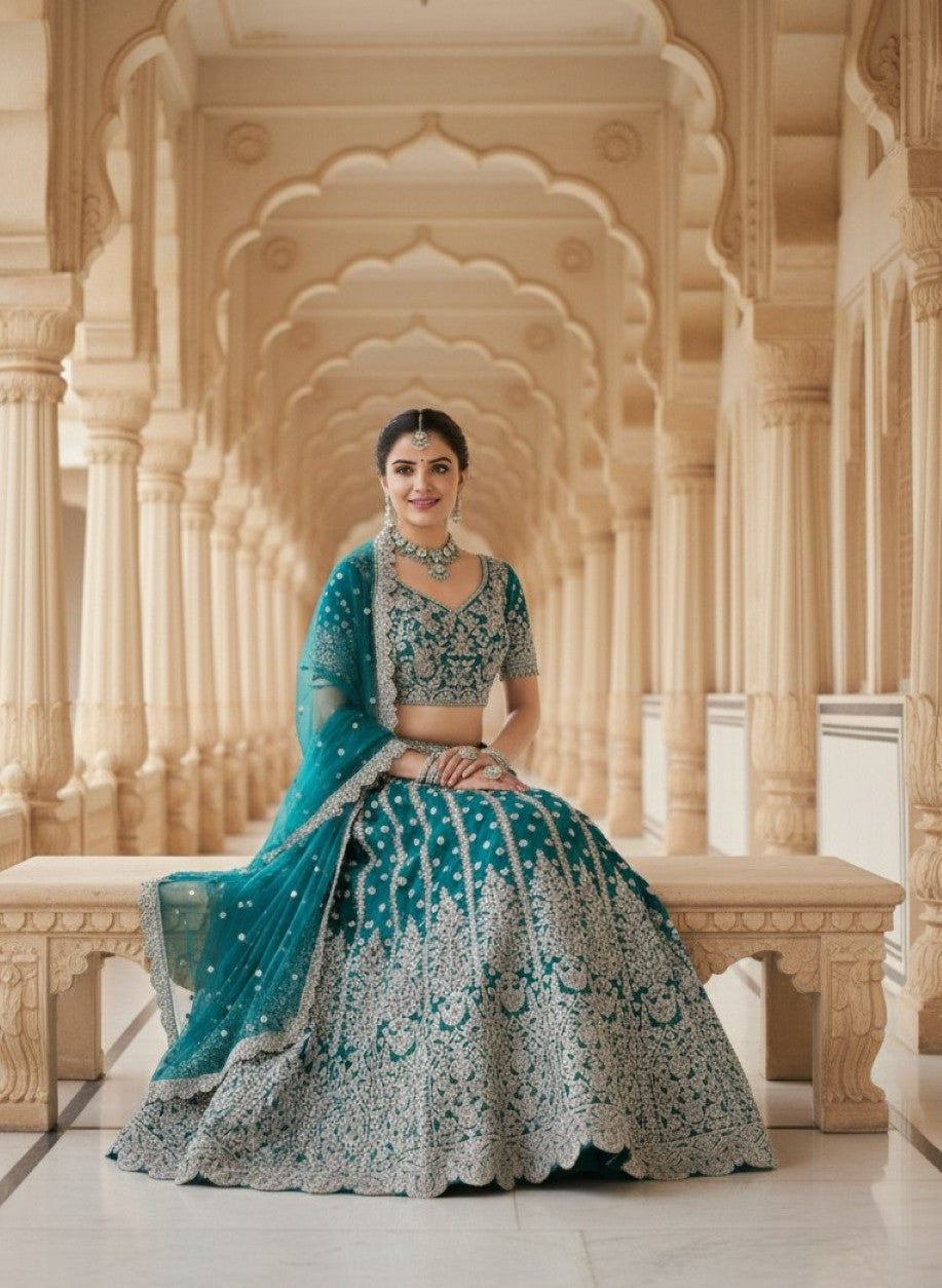 Anaita Blue Net Lehenga Choli With Embroidery & Dori Sequence Work - Distacart