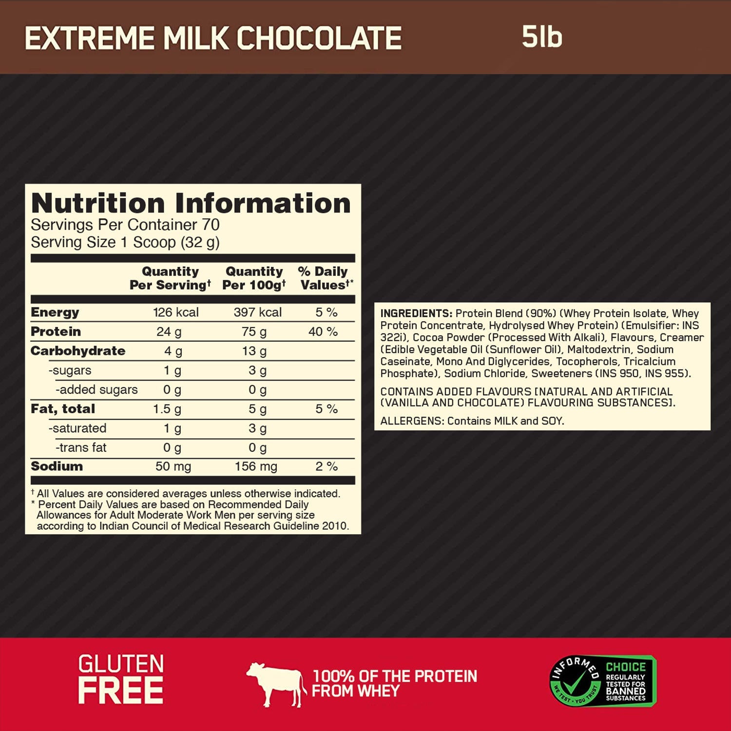Optimum Nutrition Gold Standard 100% Whey Protein Powder (Extreme Milk Chocolate)-2.27 kg