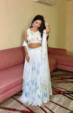 Thumbnail for Lorenvalley Fashion White Georgette with Hand-painted Floral Design Lehenga Choli with Dupatta