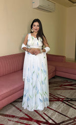 Thumbnail for Lorenvalley Fashion White Georgette with Hand-painted Floral Design Lehenga Choli with Dupatta