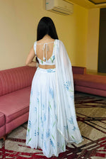 Thumbnail for Lorenvalley Fashion White Georgette with Hand-painted Floral Design Lehenga Choli with Dupatta