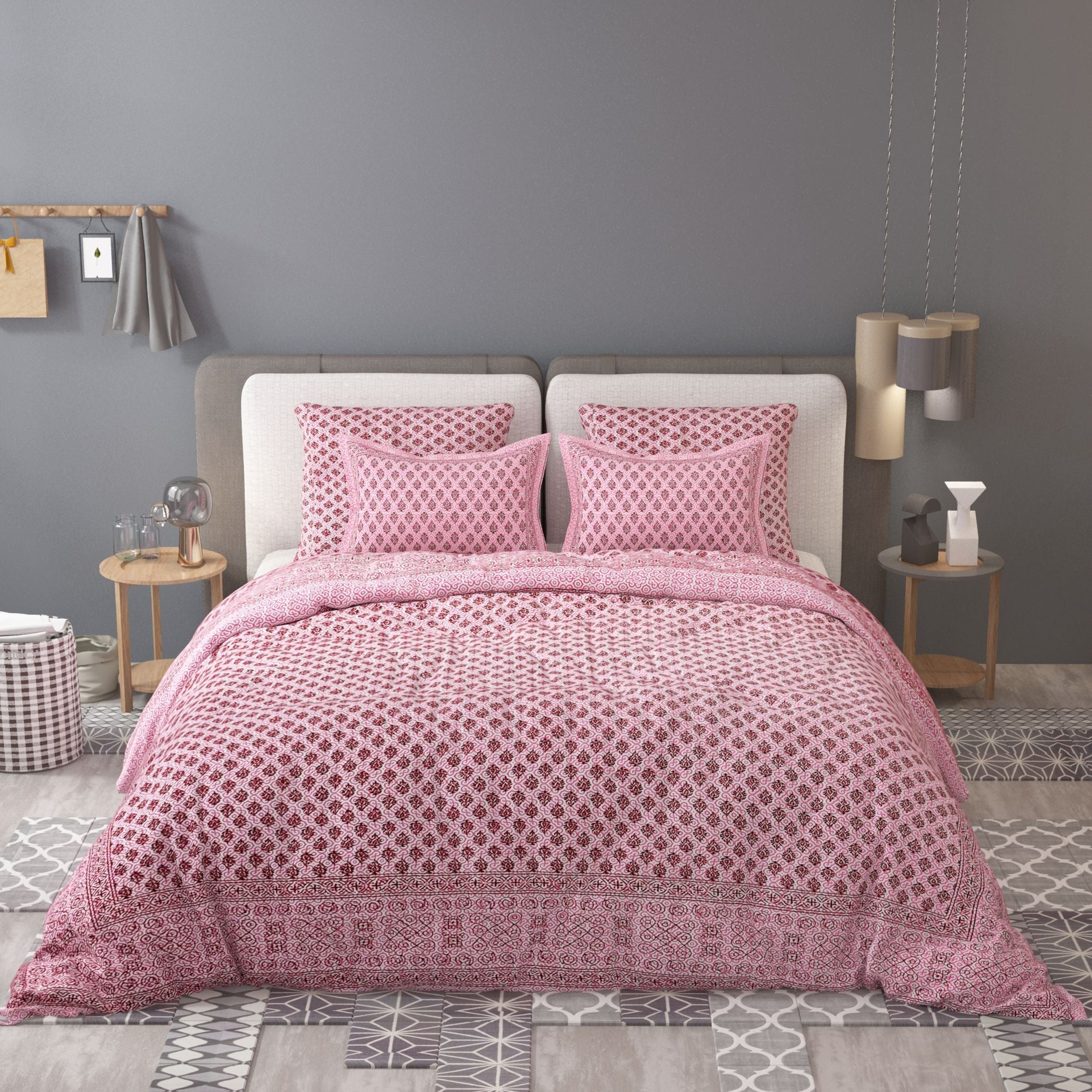 Pink Ethnic Motifs Cotton 200TC King Bedsheet With 2 Zipper Pillow Covers - King Size by House of Ree - Distacart