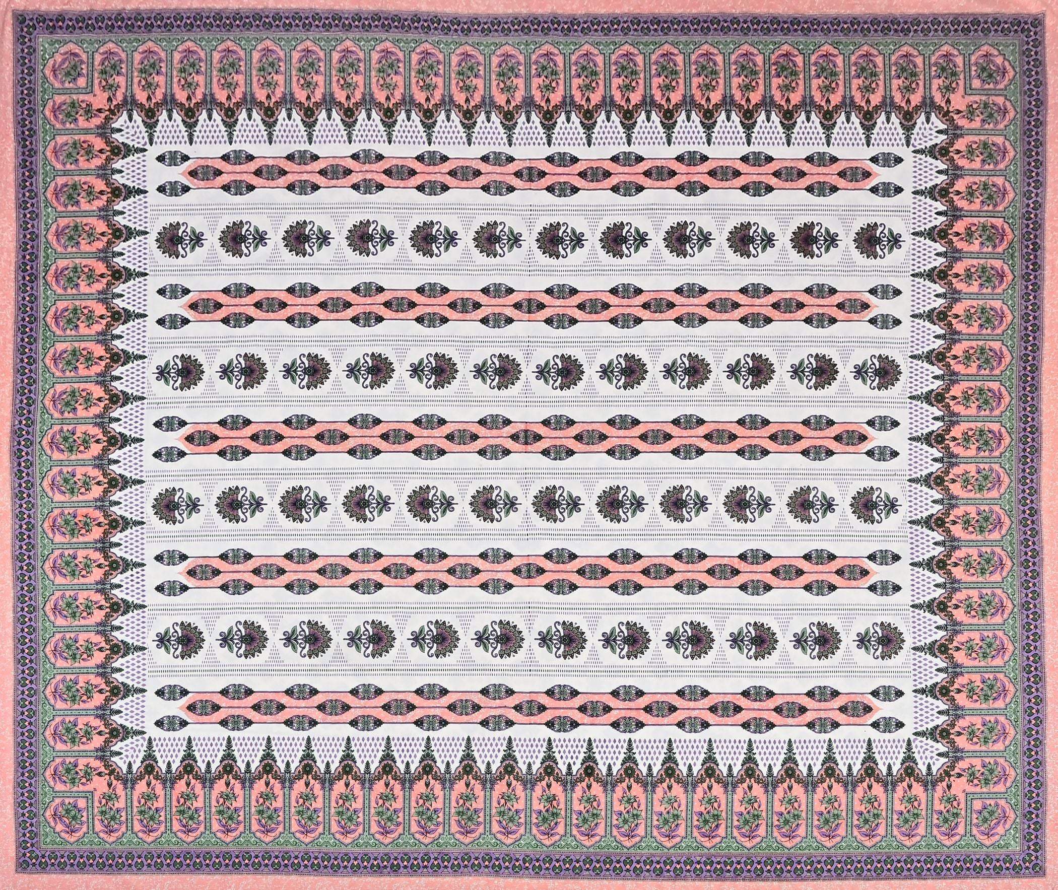 Off White Ethnic Motifs Cotton 220 TC King Bedsheet With 2 Zipper Pillow Covers - King Size by House of Ree - Distacart