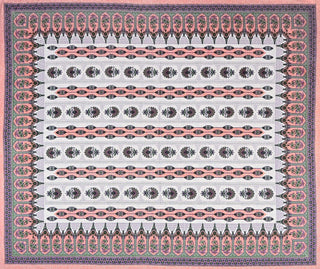 Off White Ethnic Motifs Cotton 220 TC King Bedsheet With 2 Zipper Pillow Covers - King Size by House of Ree - Distacart