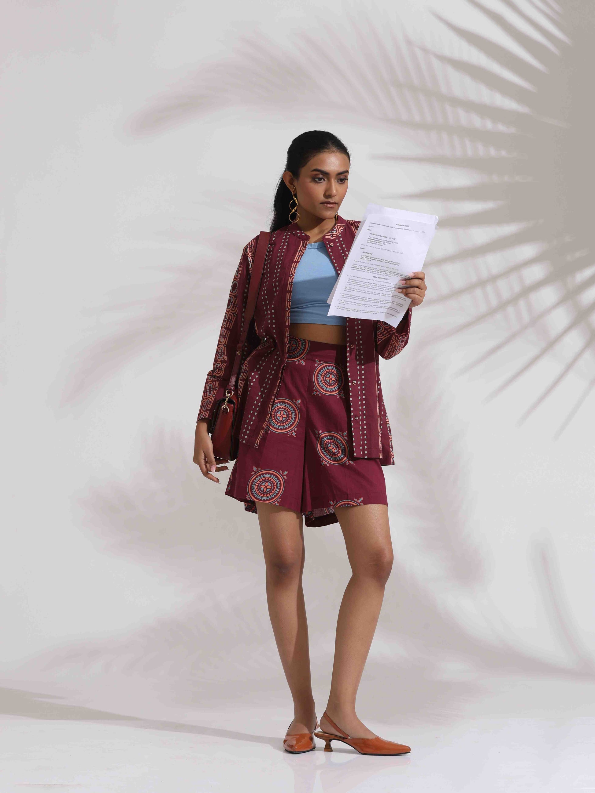 trueBrowns Purple Cotton Print Short Co-ord Set - Distacart
