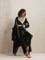 Thumbnail for trueBrowns Green Velvet Floral Embroidered Kurta Pant Dupatta Set - Distacart