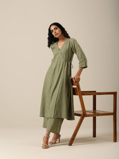 trueBrowns Sage Slub Texture Angrakha Pant Set | Relove - Distacart