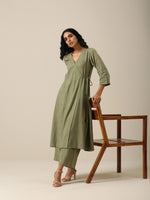 Thumbnail for trueBrowns Sage Slub Texture Angrakha Pant Set | Relove