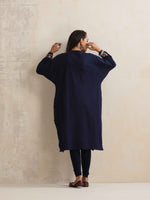 Thumbnail for trueBrowns Blue Kashmiri Floral Embroidered Woollen Phiran Kurta - Distacart
