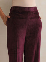Thumbnail for trueBrowns Purple Velvet Geometric Embroidered Kurta Pant Dupatta Set
