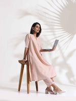 Thumbnail for trueBrowns Light Pink Slub Kurta Set