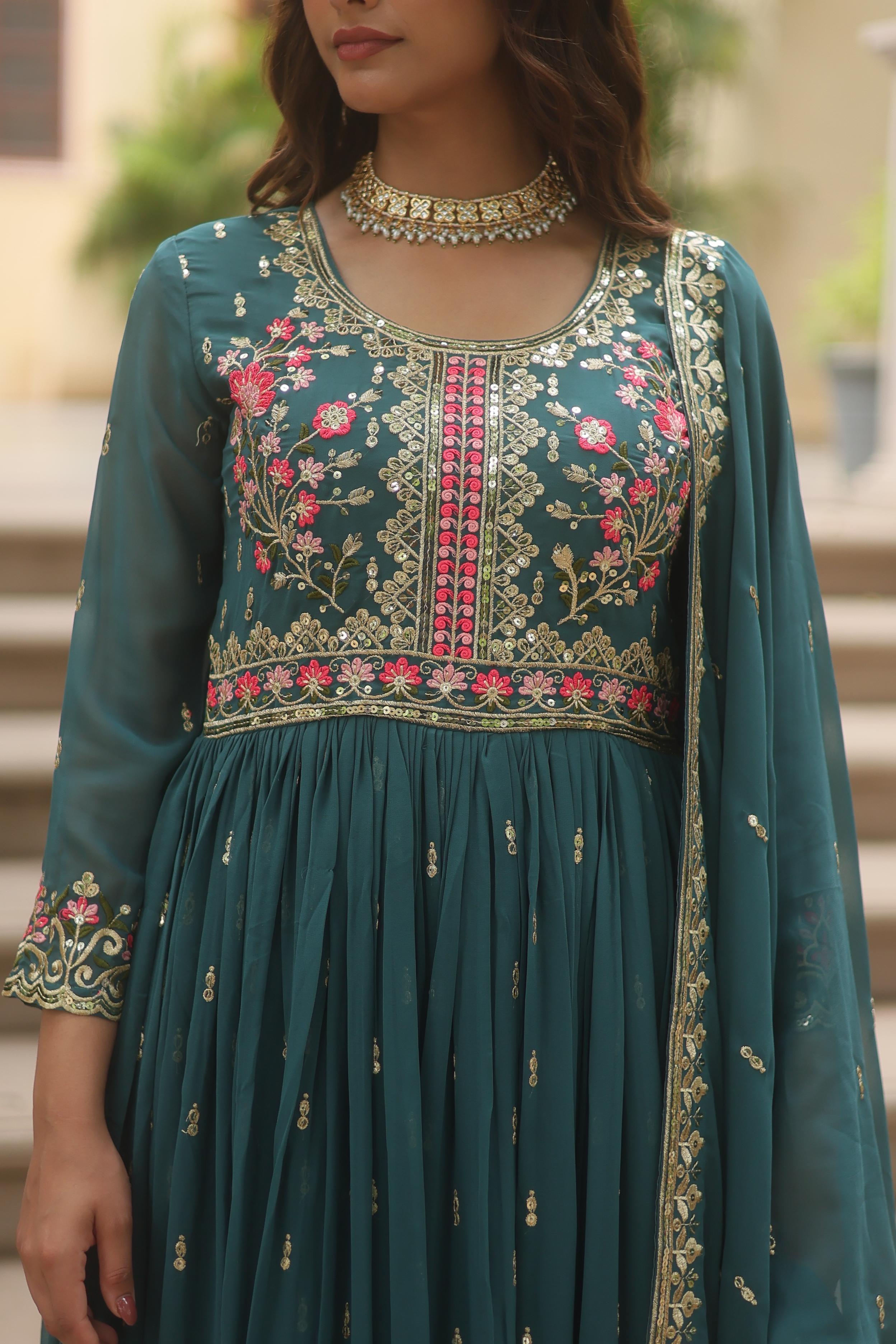 Anaita Blue Georgette Readymade Suit with Embroidery & Sequence Work - Dista
