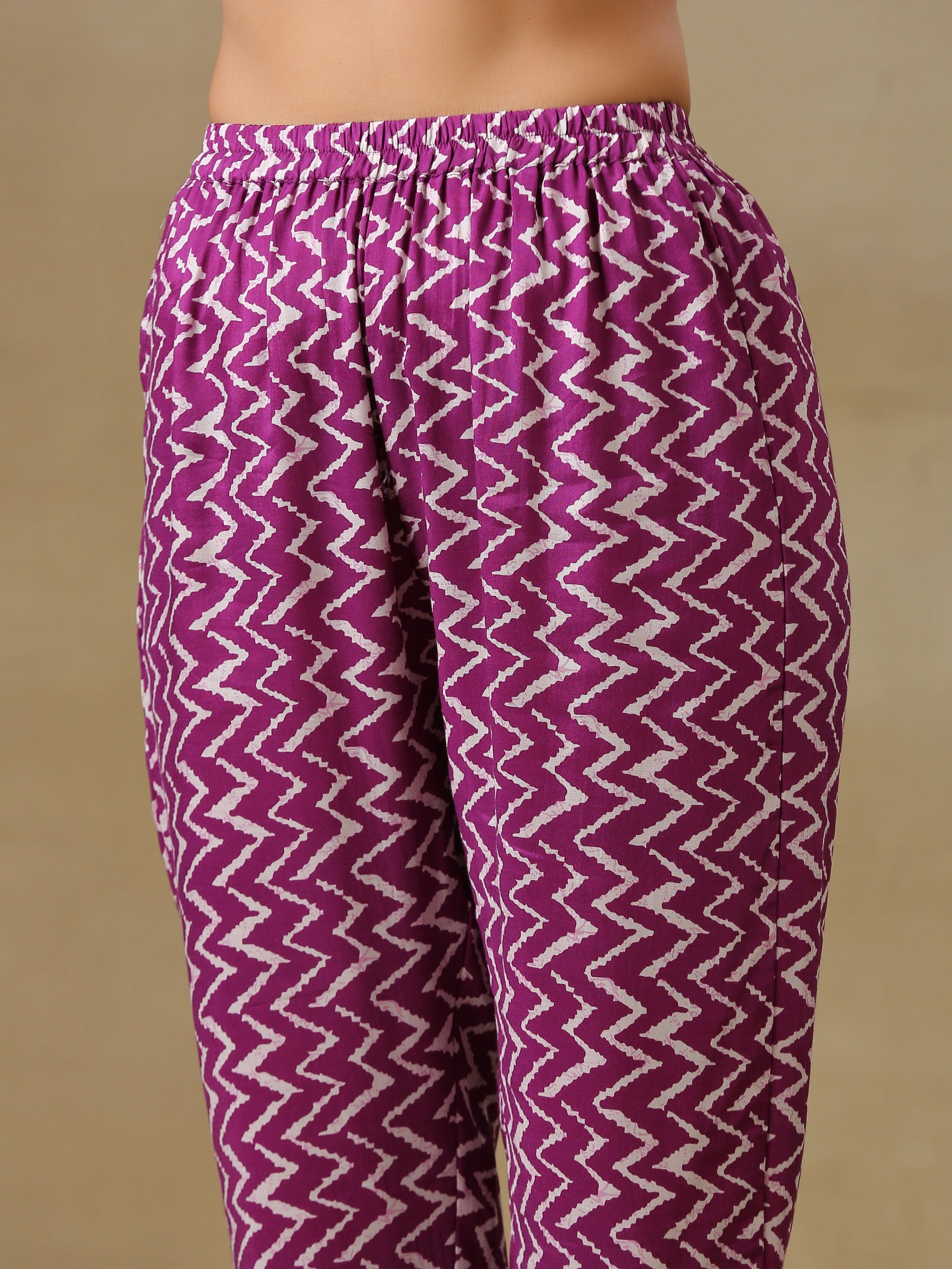trueBrowns Purple Bandhani Printed Silk One Shoulder Kurta Pant Set - Distacart