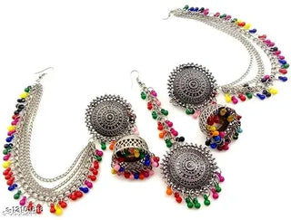 Tehzeeb Creations Women's Multi Colour Beads Earring With Ear Chain - Distacart