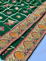 Thumbnail for Lorenvalley Fashion Premium Green Vichitra Silk Embroidery and Diamond work Both Side Saree - Distacart