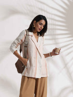 Thumbnail for trueBrowns Beige Cotton Stripe Jacket Top Co-ord Set