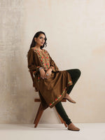 Thumbnail for trueBrowns Brown Kashmiri Embroidered Woollen Phiran Kurta - Distacart