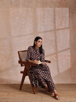 Thumbnail for trueBrowns Black Floral Bagru Print Cotton Flared Kurta Pant Set - Distacart