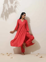 Thumbnail for trueBrowns Coral Viscose Solid Kurta Pant Set