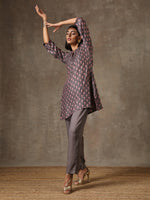 Thumbnail for trueBrowns Grey Pink Floral Printed Silk Co-Ord Set - Distacart