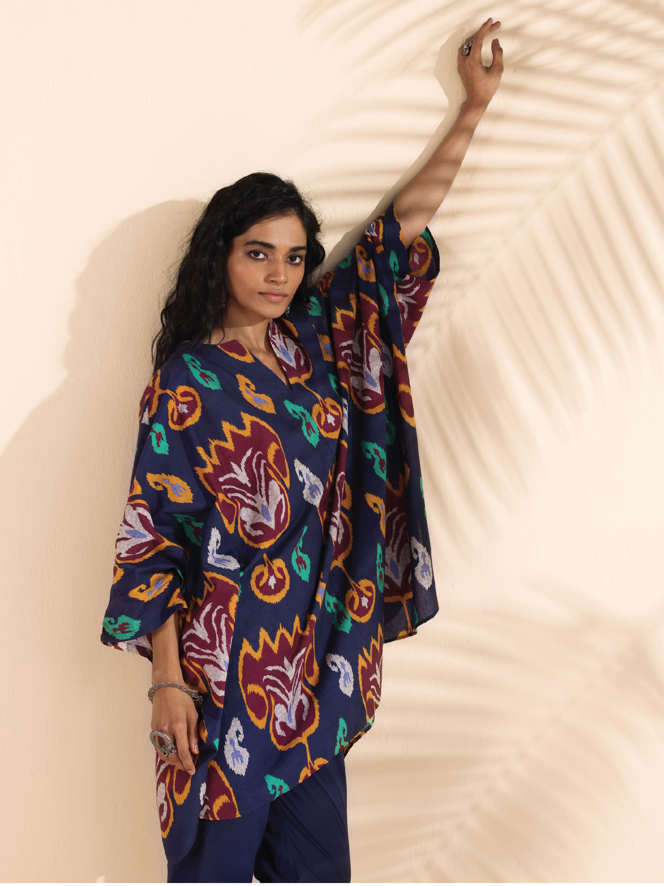 trueBrowns Purple Cotton Ikat Kaftan Co-ord Set - Distacart