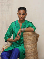 Thumbnail for trueBrowns Bright Green Silk Kurta Co-ord Set