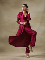 Thumbnail for trueBrowns Purple Textured Silk Overlay Jacket Blouse Pant Set | Relove