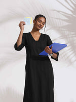 Thumbnail for trueBrowns Black Cotton High Slit Kurta Set