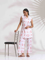 Thumbnail for trueBrowns White Cotton Print Tie-up Top & Pants Co-ord Set