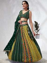 Thumbnail for House of Panchhi Navy Blue Pure Georgette Sequins And Thread Embroidery Lehenga Choli & Dupatta - Distacart