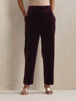 Thumbnail for trueBrowns Purple Velvet Floral Embroidered Kurta Pant Dupatta Set