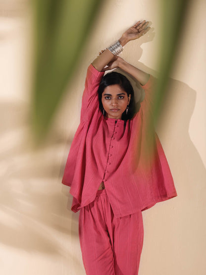 trueBrowns Pink Cotton Dobby Oversized Co-ord Set - Distacart