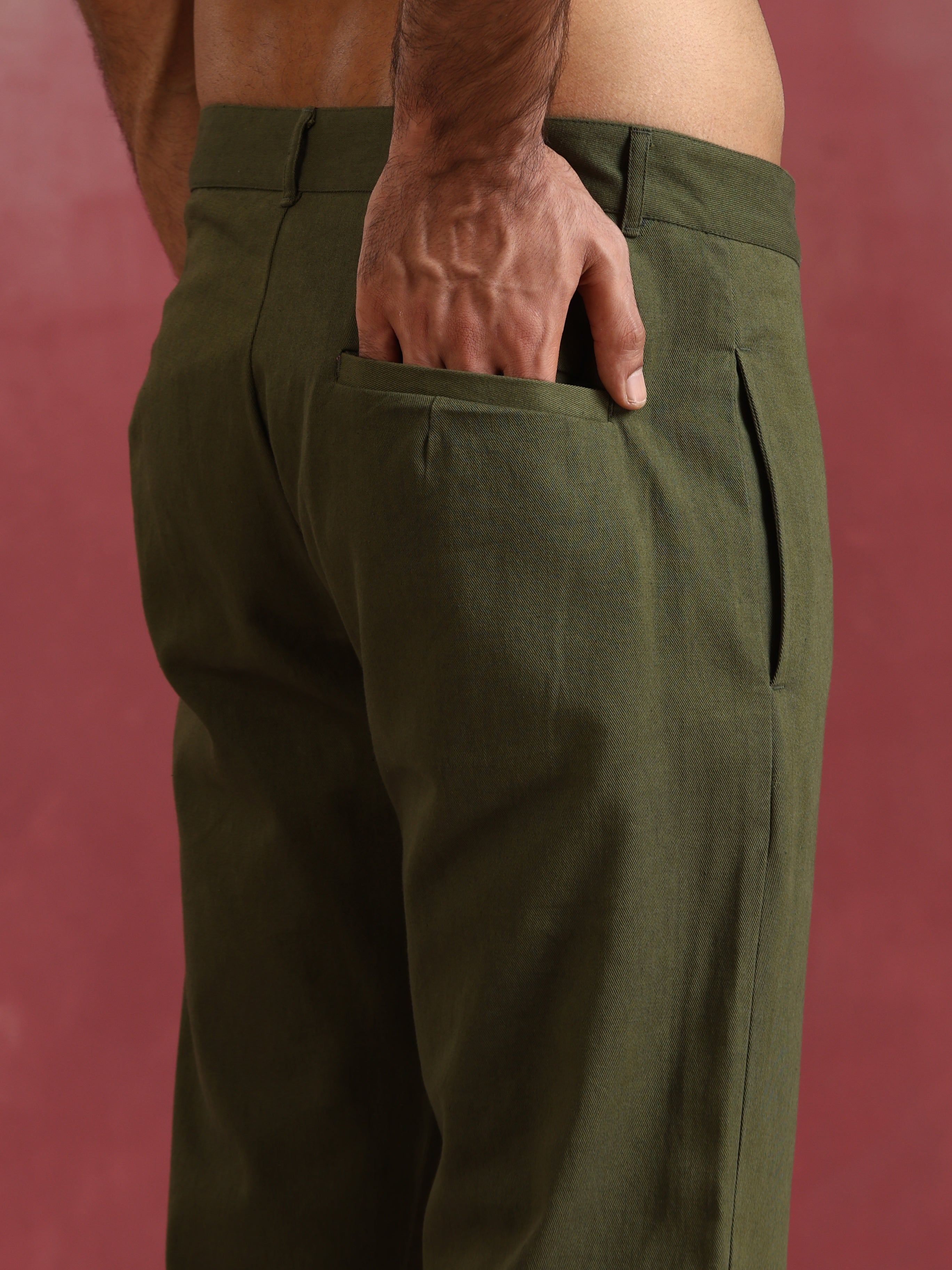 trueBrowns Men's Olive green Cotton Mandarin Collar Kurta Co-ord set