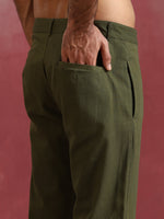 Thumbnail for trueBrowns Men's Olive green Cotton Mandarin Collar Kurta Co-ord set