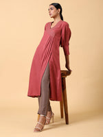 Thumbnail for trueBrowns Cotton Linen Rust Red Kurta Pant Set - Distacart