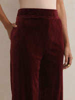 Thumbnail for trueBrowns Maroon Velvet Embroidered Kurta Pant Dupatta Set