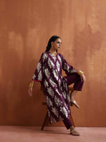 Thumbnail for trueBrowns Purple Metallic Straight Kurta Set