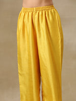 Thumbnail for trueBrowns Yellow Textured Silk High Slit Gathered Kurta Set - Distacart
