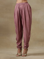 Thumbnail for trueBrowns Dark Mauve Bandhani Printed Silk Loose Kurta Dhoti Pant Set - Distacart