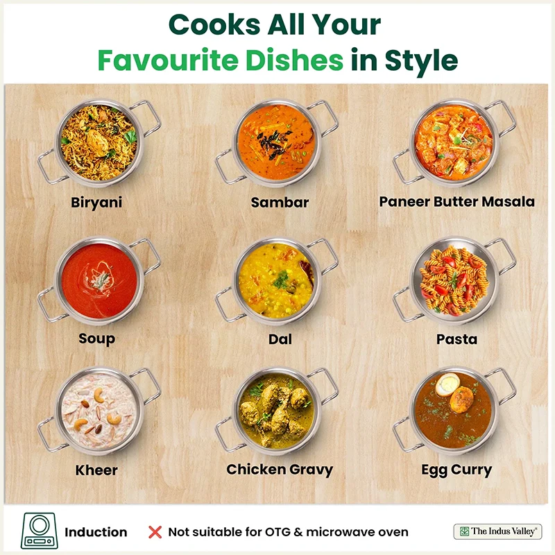 The Indus Valley TurboCuk Tri-ply Stainless Steel Handi Casserole/ Biryani Cooking Pot+ Glass Lid, Premium Quality, 3 Layer Thick Body, 100% Toxin-free, Non-stick, Induction & Gas, 4L