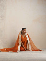 Thumbnail for trueBrowns Orange Silk Sharara Dupatta Set - Distacart