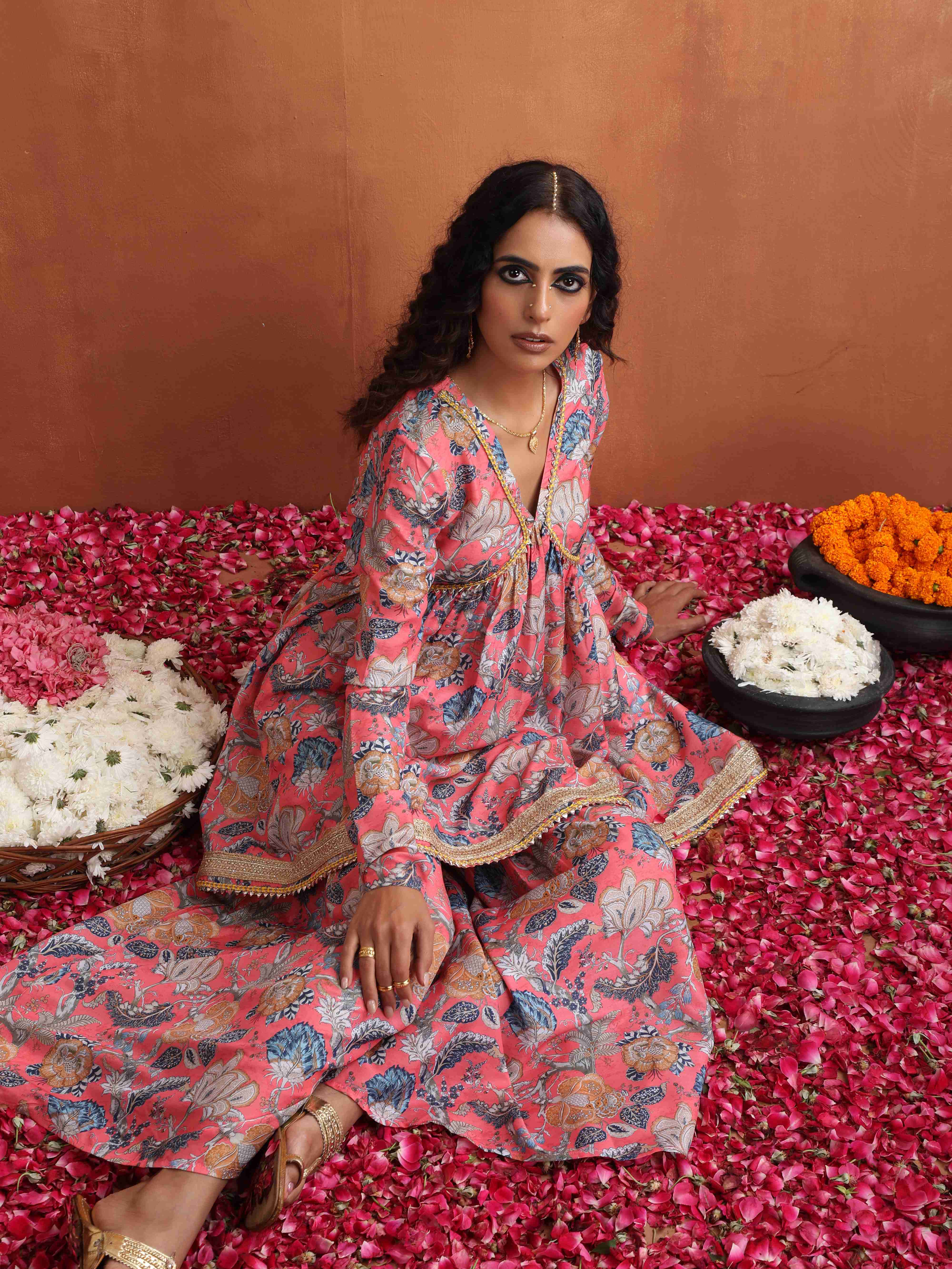 trueBrowns Orange Print Sharara Set - Distacart
