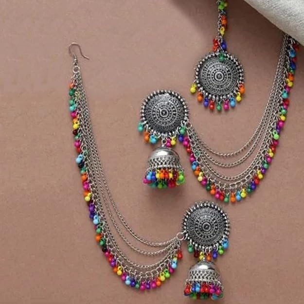 Tehzeeb Creations Women's Multi Colour Beads Earring With Ear Chain - Distacart